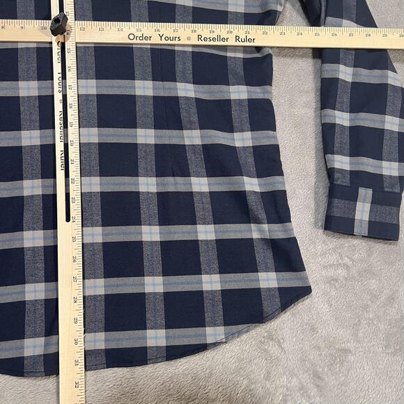 Mizzen Main Shirt Mens XL Trim Fit Blue Gray Plaid Button Down Stretch Made USA - Picture 8 of 9